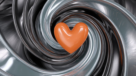 3d rendering of red heart in silver spiral. Valentine's day conceptの素材
