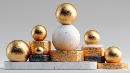 3d render of golden easter eggsle pedestal.の素材