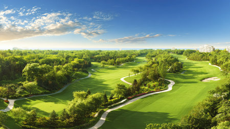 Panoramic view of the golf course in the city park.の素材