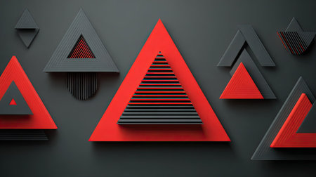 3d render, abstract geometric background, black and red triangular shapesの素材
