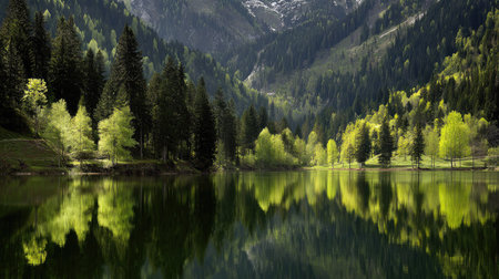 Beautiful lake in the mountains with reflection in the water, Austriaの素材