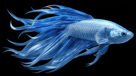 Capture the moving moment of blue siamese fighting fish isolated on black background. betta fish.の素材