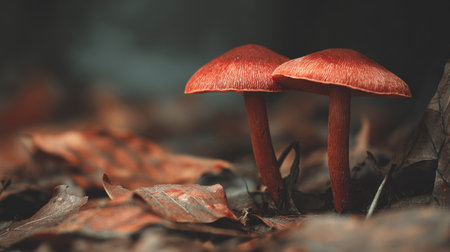 Mushrooms in the forest. Red mushrooms in the forest.の素材