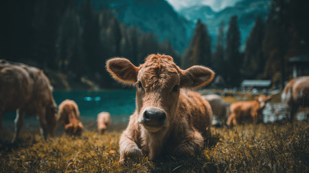 Cows on the alpine meadows in the Himalayasの素材