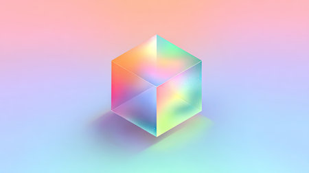 3d illustration of abstract geometric background with rainbow colors and transparent cubeの素材