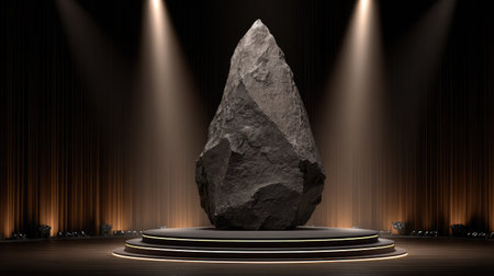 Stage podium with lighting, Stage Podium Scene with for Award Ceremony on the black background, 3d renderの素材