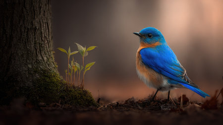 Male Eastern Bluebird (Sialia sialis) in the forestの素材