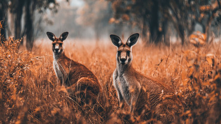 Kangaroos in the wild. Kangaroo family in the wild.の素材