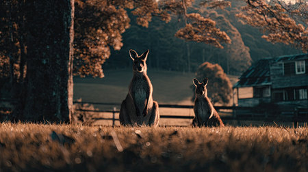 Kangaroos in the countryside in Australia. Vintage filter applied.の素材