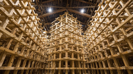 Wooden structure of a building in the form of a roof.の素材
