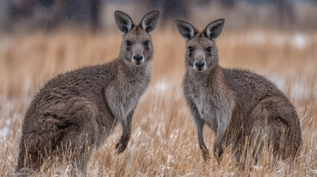 Kangaroos (Macropus giganteus) in winterの素材