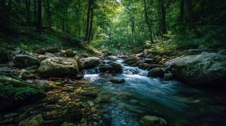 Mountain stream in the forest. Beautiful landscape with a mountain river.の素材