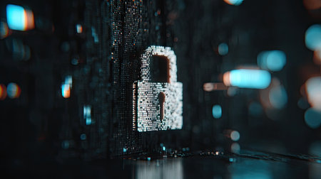 Cyber security concept. Padlock and binary code. 3d renderingの素材