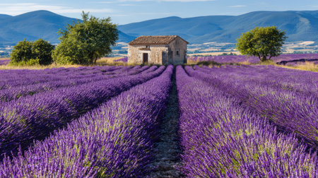 Lavender field in Provence, France. Plateau Valensoleの素材