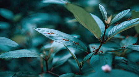 Ants on a green leaf. Ants on a green leaf.の素材