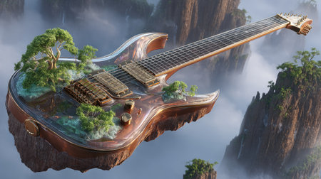 guitar in the middle of the forest. 3d renderの素材