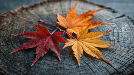 Autumn maple leaves on a wooden background. Autumn concept. Selective focus.の素材