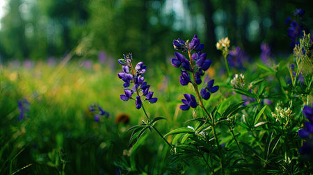 Lupine flowers in the forest. Blooming lupine flowers.の素材