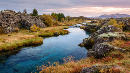 Autumn landscape in Thingvellir National Park, Iceland, Europeの素材