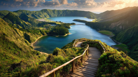 Staircase to the lake on the island of Sao Miguel, Azoresの素材