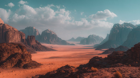 Beautiful landscape of Wadi Rum desert in Jordan. 3d renderingの素材