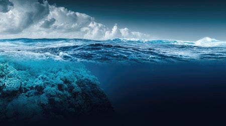 Underwater view of the sea and blue sky. 3d renderingの素材