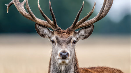 Close up of a red deer stag during rutting season.の素材