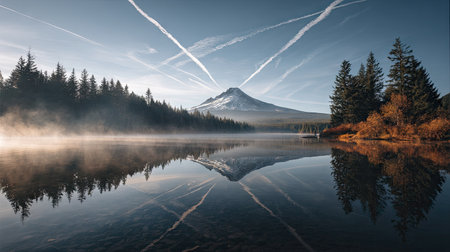Mt. Hood in the morning mist, Oregon, USA.の素材