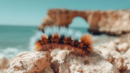 Hairy caterpillar on the beach. Shallow depth of field.の素材