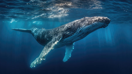Humpback whale swimming in the blue ocean. 3d renderingの素材
