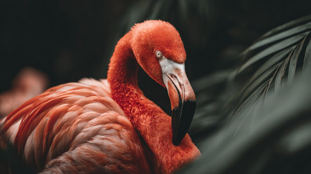 Pink flamingo in a tropical forest. Wildlife scene from nature.の素材