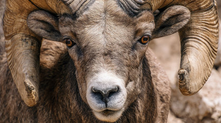 Bighorn Sheep Ram Portrait. Close-up, selective focus.の素材