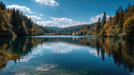 Beautiful autumn landscape with a lake in the Carpathian mountainsの素材