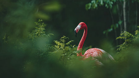 Flamingo in the jungle. Red flamingo in the forest.の素材