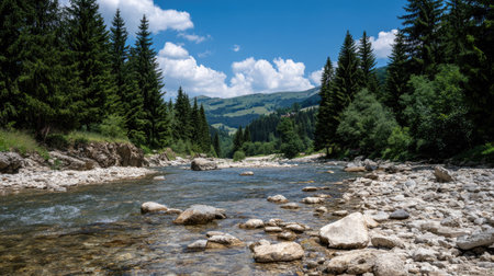 Mountain river in the Carpathian mountains. Ukraine, Europeの素材