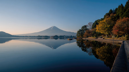 Mt. Fuji and lake kawaguchiko in autumnの素材