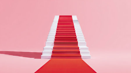 Red carpet and white stairs on a pink background. 3d renderingの素材