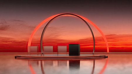 3d render of abstract geometric shape with glass podium for product displayの素材