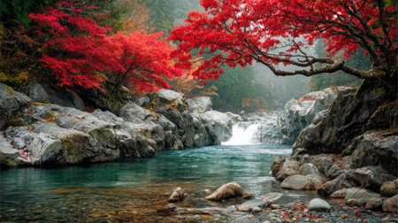 Autumn landscape with colorful trees and mountain stream in south koreaの素材