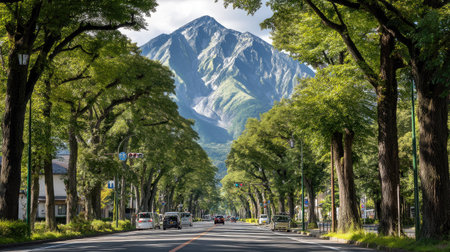 View of the road in the city of Queenstown, New Zealandの素材