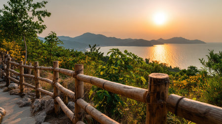 Wooden fence on the beach at sunset, Phuket, Thailandの素材