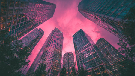 New York City skyscrapers at sunset, United States of Americaの素材