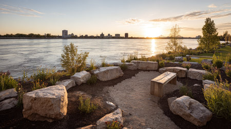 Sunset on the bank of the Dnieper river in Kiev, Ukraineの素材