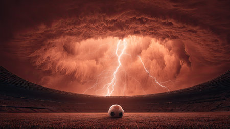Conceptual image of a football on the field. Mixed mediaの素材