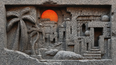 Sunset at the temple complex of Khajuraho, Madhya Pradesh, Indiaの素材