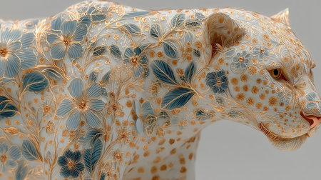 3d rendering of a female lion with floral pattern on her bodyの素材