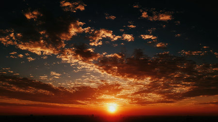 Sunset over the city. Beautiful sky with clouds at sunset.の素材