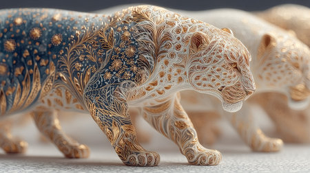 Lion figurine made of ceramics. 3D illustration.の素材