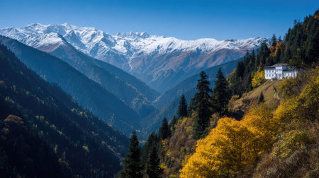 Beautiful autumn landscape in Himalayas, Uttarakhand, Indiaの素材