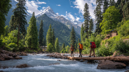 Hiking in Himalayas, Manali, Himachal Pradesh, Indiaの素材